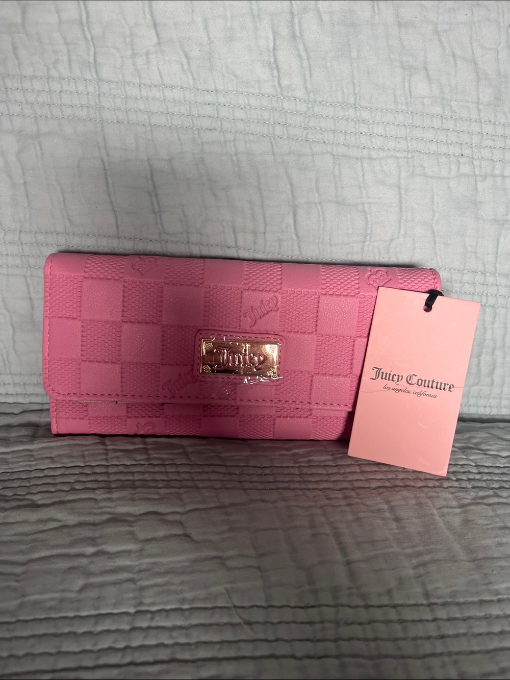 Juicy Couture Pink Quilted Check Wallet with Gold Logo Plaque